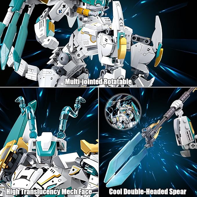 Dragon Transforming Mech Building Blocks Set, 2 in 1 Warrior City Action Robot Model Building Kit, 731 PCS Cool Rider Mech Toys Gift for Adults and Kids Boys 8 10 12+