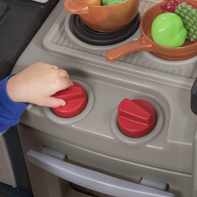 Step2 Modern Metro Kids Kitchen Playset, Indoor/Outdoor Kitchenette, Interactive Play with Lights and Sounds, Made of Durable Plastic, Includes 33 Piece Toy Accessories, For Toddlers 2+ Years Old
