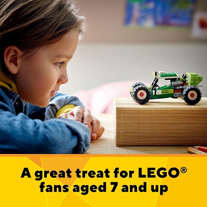 LEGO Creator 3 in 1 Off-Road Buggy, Transforms to 3 Different Construction Vehicles from Skid Loader Digger to ATV Car Toy to Off-Roader, Construction Set for Kids 7 Plus Years Old, 31123
