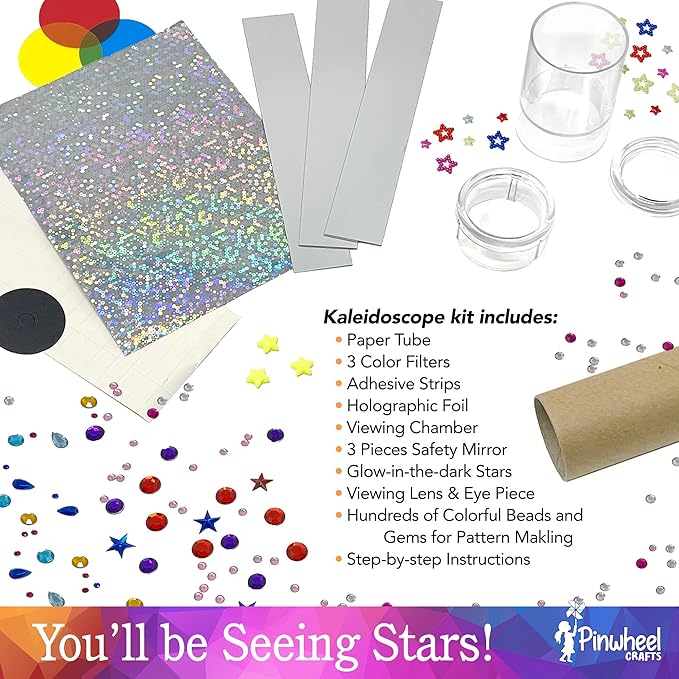 Pinwheel Crafts DIY Kaleidoscope Kit for Kids - Educational Science Art Craft Kit with Glowing Stars