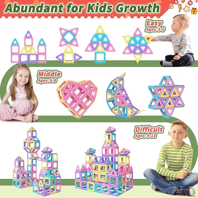 Toddler Girl Toys, Magnetic Tiles 44pcs, Birthday Gifts Ideas for Girls Age 3-5, Magnetic Building Blocks, Magnet STEM Montessori Toddler Kids Christmas Toys Gifts for 3 4 5 6 7 Year Old Girls