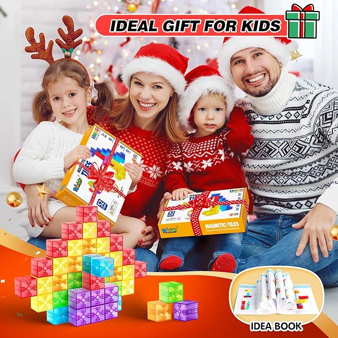 Magnetic Blocks - 52pcs Translucent Magnetic Cubes, Digit Building Blocks Magnet Toys for Kids, Rainbow STEM Creativity Toys 3+ Year Old Boys & Girls Toddlers Kids Christmas Birthday Gifts