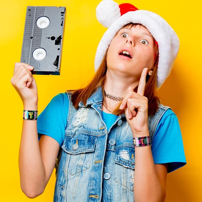 Civaner 40 Pcs 80s 90s Party Favors Slap Bracelets 80s Wristbands Bracelets for Kids Retro Birthday Party Supplies Cute Cassette Tape for 1980s 80s Neon Throwback Adults Birthday Party Supplies