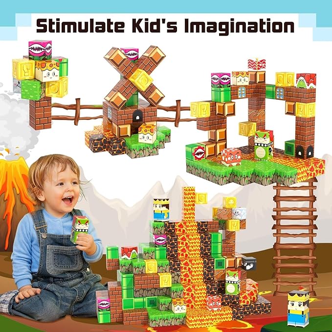 Soyee Magnetic Blocks - Build Mine Magnet World Kids Games Magnetic Building Toys Kingdom & Lava World Adventure 1'' Magnetic Cubes STEM Toys Christmas Birthday Gifts for 3+ Years Old Boys Girls