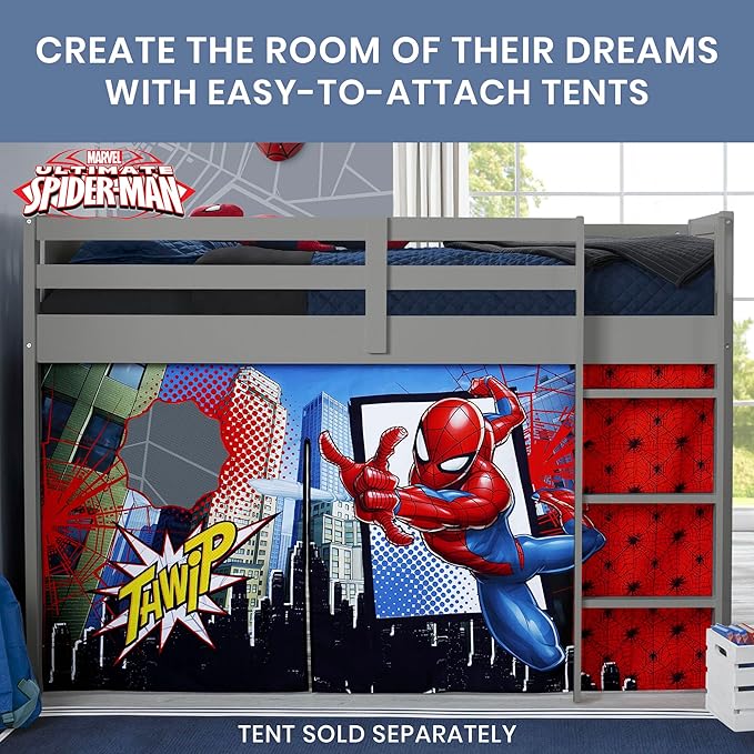 Delta Children Twin Loft Bed with Guardrail and Ladder (Coordinates with Batman, Spider-Man & Harry Potter Tents Sold Separately), Grey