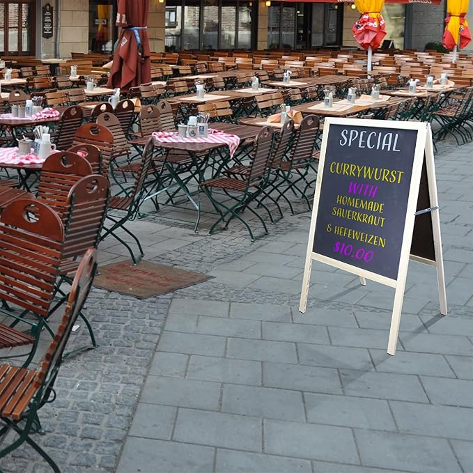 Flipside Products Marquee Easel, Natural Hardwood, Double-Sided Black Chalkboard, Menus, Announcements, Restaurants, Coffee Shops, Sale