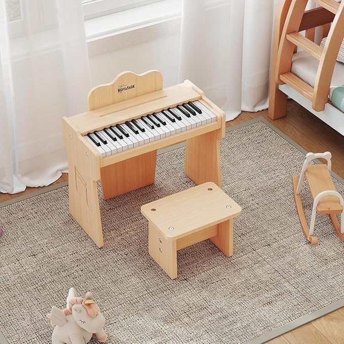 Kids Piano Keyboard, 37 Keys Wooden Digital Piano for Kids, Mini Baby Piano Toy, Music Educational Instrument Toy for 2+ Girls and Boys (Light Oak)