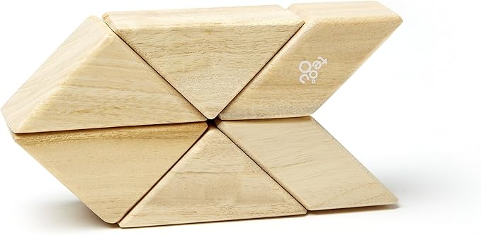 6 Piece Tegu Pocket Pouch Prism Magnetic Wooden Block Set, Natural