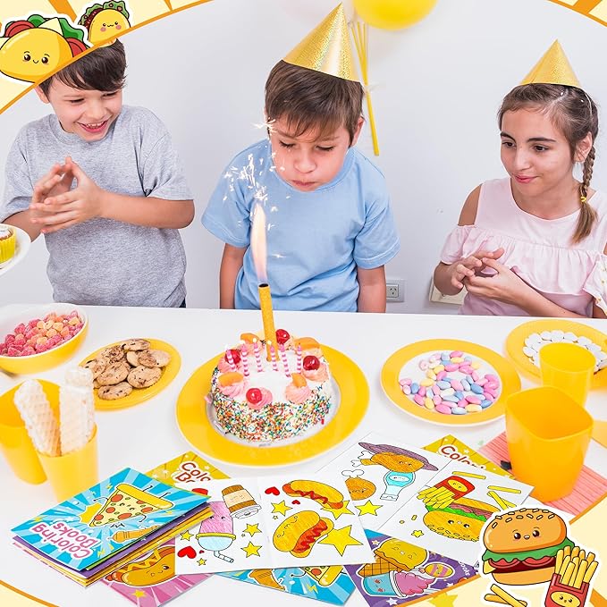 Junk Food Coloring Books for Kids- 24Pcs Bulk Fast Food Mini Coloring Booklet DIY Art Drawing Book with Hot Dogs Pizza Hamburger Coke for Toddlers Birthday Party Favors Goodie Bag Filler