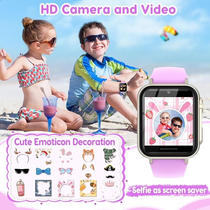cjc Smart Watch for Kids Gift for Girls Ages 4-12 - Includes Screen Protector, 30+ Games, 140 Learning Cards, HD Touch Screen, Camera, Music, Pedometer - Fun & Educational Birthday Gift Idea (Purple)