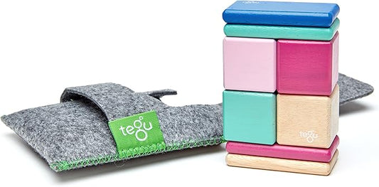 8 Piece Tegu Pocket Pouch Magnetic Wooden Block Set, Blossom