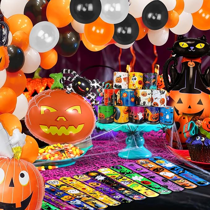 Mprocen Halloween Slap Bracelets 199PCS Assorted Slap Bands Wristbands Balloons Stickers Party Favors Gift Filler Supply