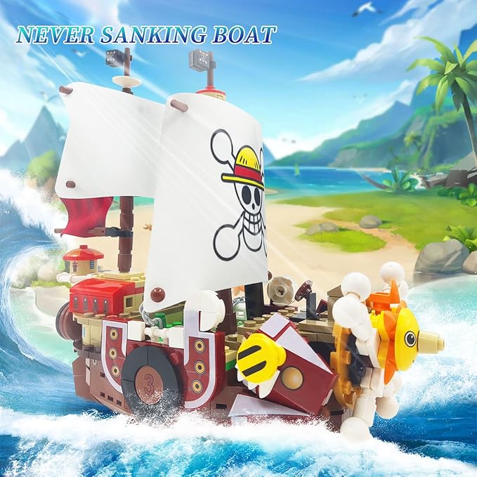 1 Piece Anime Thousand Sunny Ship Building Blocks Set with Light, Featuring 9 Action Main Figures, One Piece Merch Pirate Boat Model Building Ideal Gift for Kid, Fans(432 PCS)