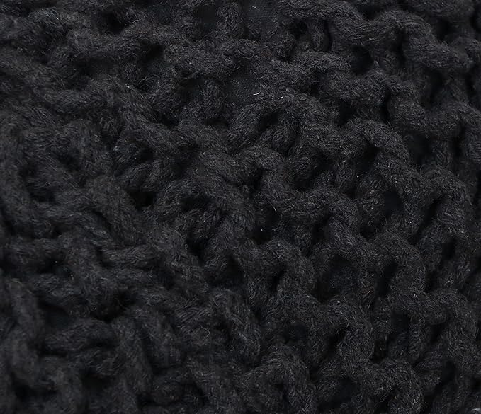The Home Talk Poufs Ottoman - Home Décor Cord Pouffe for Couch 100% Cotton Hand Knitted Floor Chair - Small Foot Stool for Living Room, Nursery, Patio, Lounge, 18"x18"x14" - Dark Grey