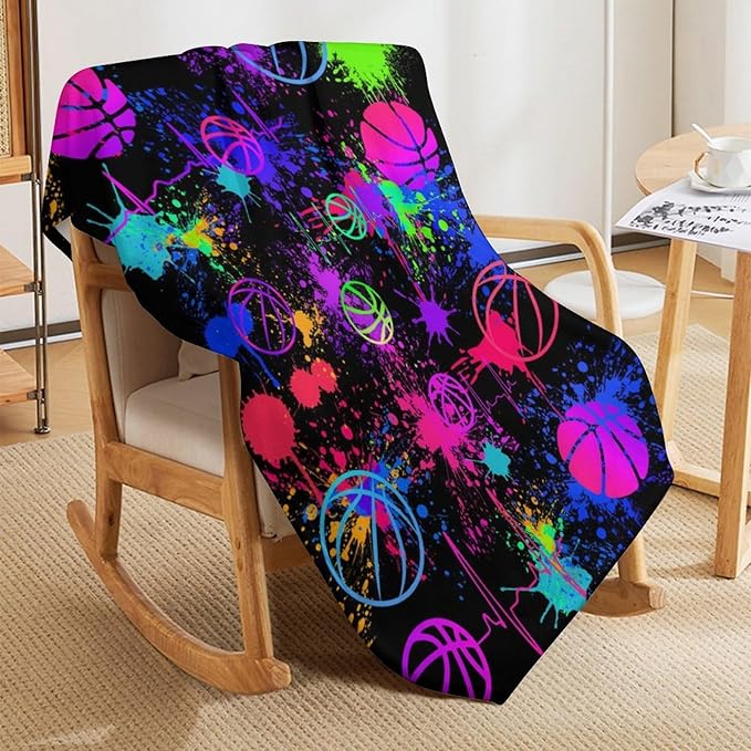 Basketball Throw Blanket - Soft Flannel Sports Basketball Blankets for Teens Adults Women Men Basketball Lovers - Warm Basketball Throw Blankets for All Season Lap, Chair, Sofa, Couch, Bed - 80"x60"