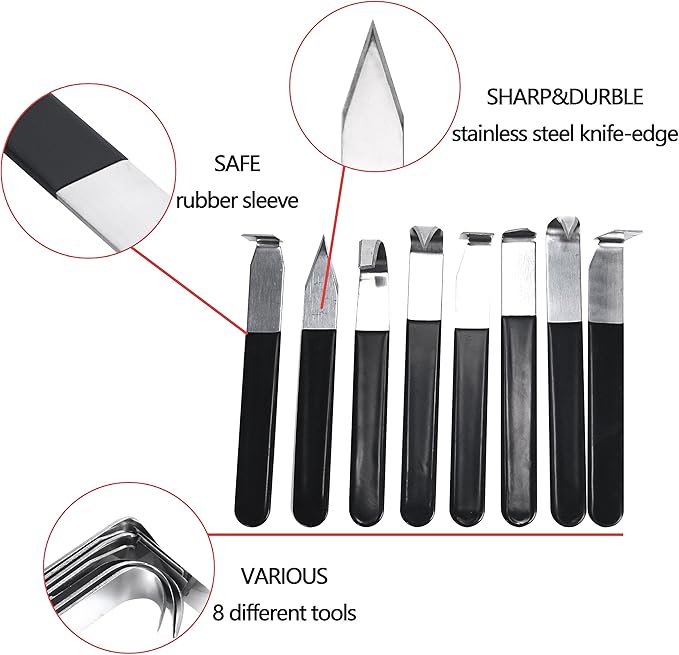 YaeTek 8 Pack Pottery Tools Stainless Steel, 8 Styles Carving Shaping Knives Craft Trimming Clay Sculpture Hand Tools Artist Ceramic Tools Set for Carving, Sculpting, Shaping, Modeling