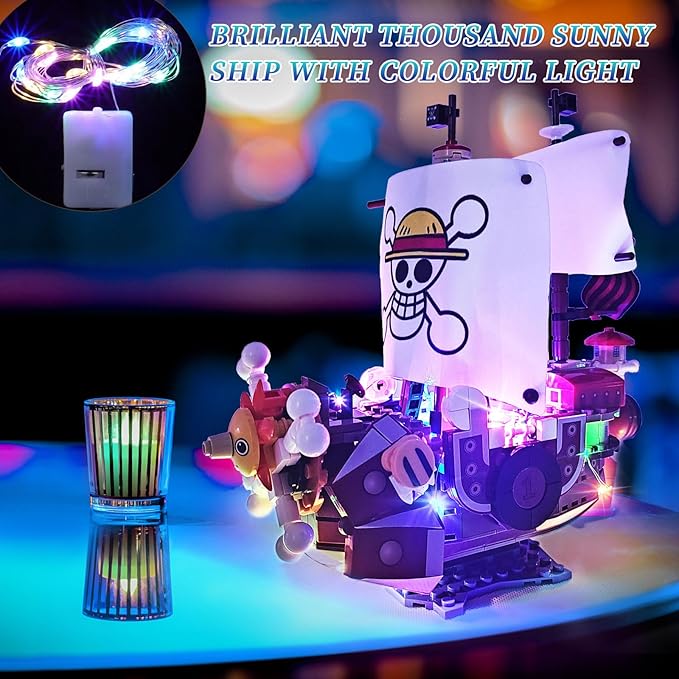 1 Piece Anime Thousand Sunny Ship Building Blocks Set with Light, Featuring 9 Action Main Figures, One Piece Merch Pirate Boat Model Building Ideal Gift for Kid, Fans(432 PCS)