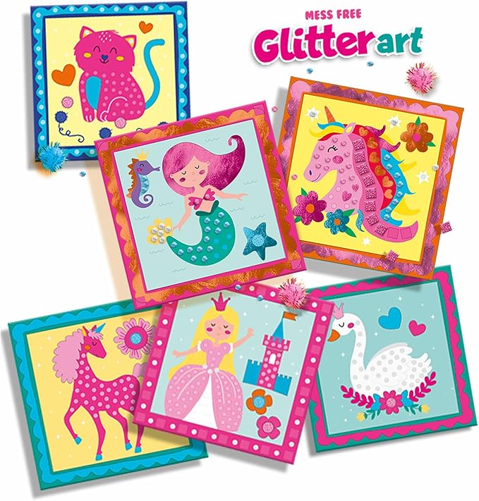 SES Creative: Mess-Free Glitter Art Set - 336 Shiny Foil Diamond & Glitter Foam Stickers, Sticker Cards & Pom Poms, DIY Crafts Kit, Toy Kids Ages 3+