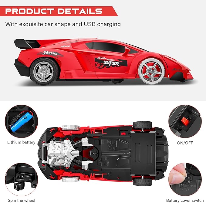 Remote Control Car, Toy for 3-8 Year Old Boys, 360° Rotating RC Deformation Robot Car Toy with LED Light, Transform Robot RC Car Age 3 4 5 6 7 8-12 Years Old for Kids, Boys Girls Birthday Gifts (Red)
