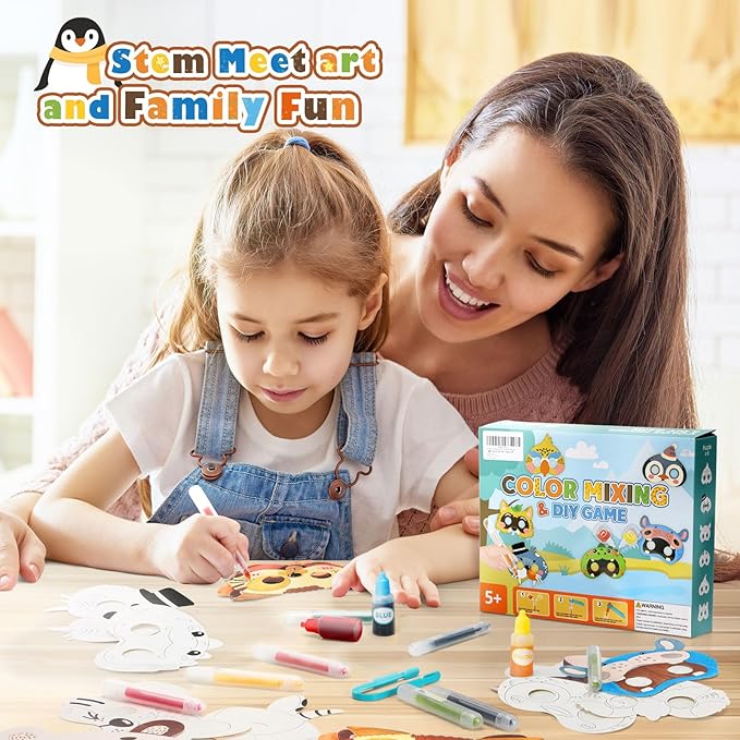 Educational Science Kits STEM Toys for Kids Age 7-12 Color Science Activity DIY Craft for Kids Boys Girls Ages 5,6,7,8,9,10 Years Animal Mask Painting Kit Color Mixing Game (Blue)