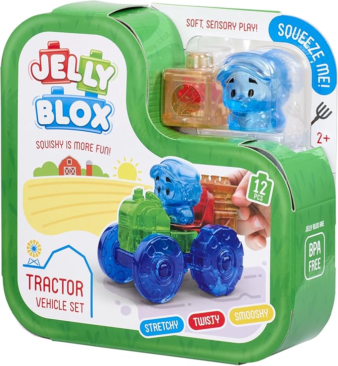Jelly Blox Tractor Set | Includes 12 Pieces | Toddler & Preschool Building Blocks Kids Can Squeeze, Stretch, Squish | MESH ACCREDITED | Safety Tested & Ouch-Free | Sensory Play Toy for Ages 2+