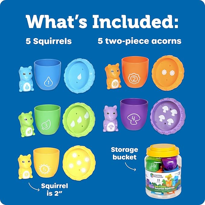 Learning Resources Snap-n-Learn Surprise Squirrels - Toddler Montessori Toys, Preschool Activities, Counting and Fine Motor Skills, Sorting, Pattering, Color Recognition, Gifts for Boys and Girls