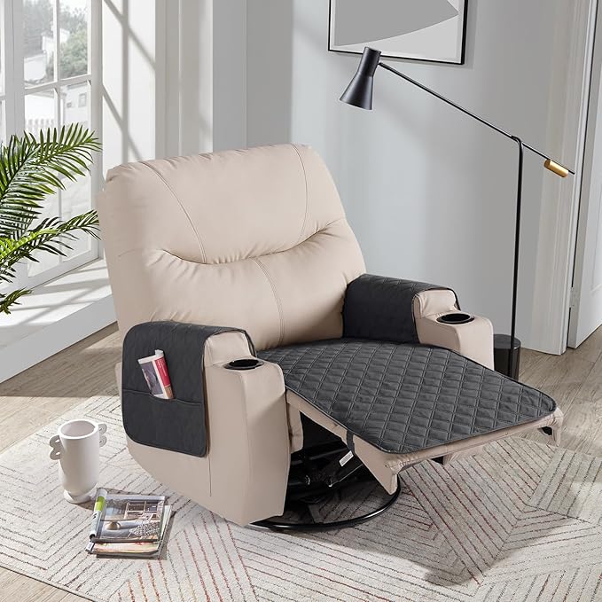 Ruaozz Waterproof Recliner Chair Covers Non Slip Chair Covers Washable Recliner Covers for Reclining Chair with Pockets Covers for Recliner Chair for Pets, Kids (Charcoal Grey, Medium-25'')