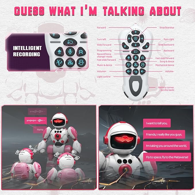 Robot Toys for Kids 3-5, Robot for Girls 3 4 5 6 Year Old Upgrade Record Voice Remote Control Robo Programmable Music Dancing Function Smart Pink Warrior Birthday Gift Toy for Toddler 7 8 9 8-12