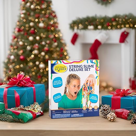 Steve Spangler Science String Slime Deluxe Kit, Includes Pink, Blue, Yellow & Clear (3.4 oz. Each) – DIY Slime Science Experiment Kit for Kids, Learn/Teach Science of Polymers, Exciting STEM Activity