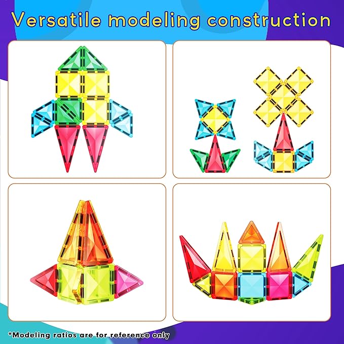PicassoTiles Magnet Tile Building Blocks Mini Diamond Series Magnetized Toy Travel Size Compact Portable Magnetic Construction Block STEM Sensory Toy Early Education Learning Kids Ages 3+ PTM12