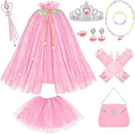 11PCS Princess Cape Dress up Clothes for Little Girls, Princess Cape with Crown for Kids Girls 3-8 Birthday Gifts