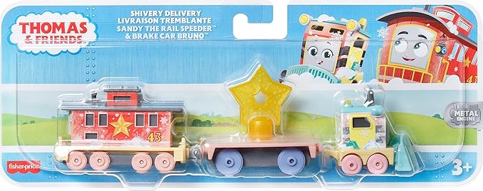 Thomas & Friends Diecast Toy Train, Shivery Delivery Sandy the Rail Speeder & Brake Car Bruno for Preschool Pretend Play Kids Ages 3+ Years