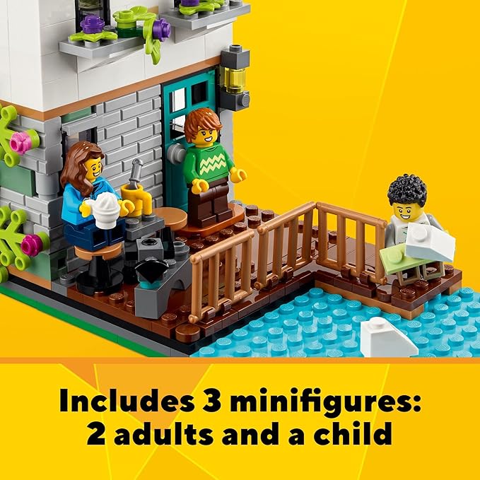 LEGO Creator 3 in 1 Cozy House Building Kit, Rebuild into 3 Different Houses, Includes Family Minifigures and Accessories, DIY Building Toy Ideas for Outdoor Play for Kids, Boys and Girls, 31139