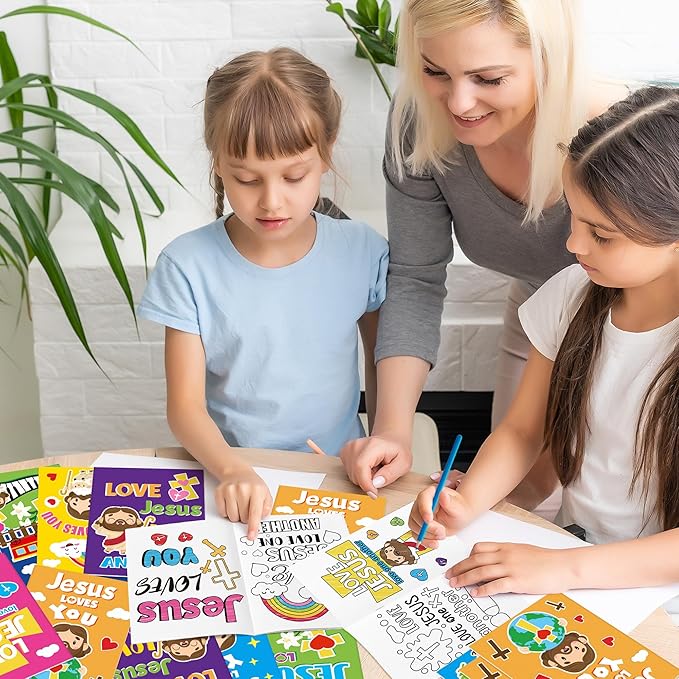 24Pcs Jesus Loves You Coloring Books - Religious Bible DIY Color-in Pages Booklet Bulk Drawing Holiday Christian Activity Supplies for Sunday School Classroom Rewards Artwork Gift for Kids