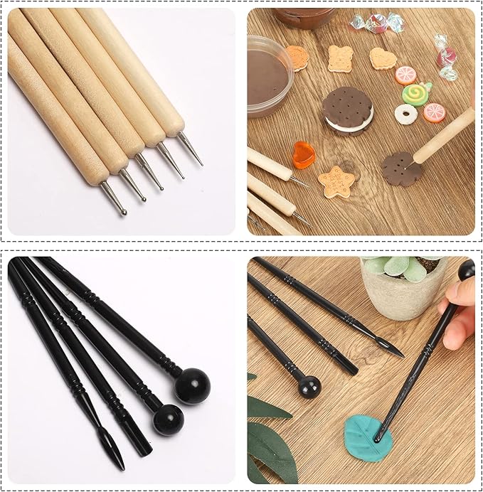 RUBFAC Polymer Clay Tools, Clay Tools Kit, 24pcs Clay Sculpting Tools Set with Stylus and Rock Painting Kit - Air Dry Clay Modeling Tools for Pottery and Sculpture