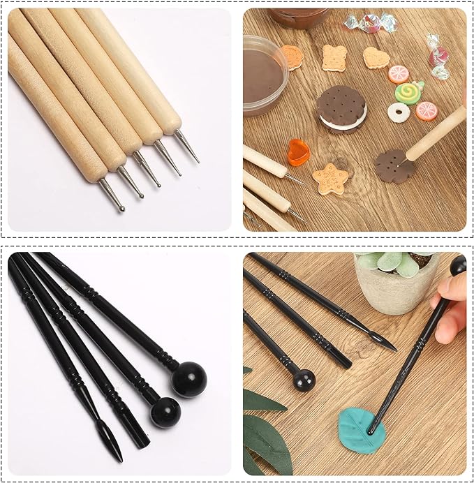 RUBFAC Polymer Clay Tools, Clay Tools Kit, 24pcs Clay Sculpting Tools Set with Stylus and Rock Painting Kit - Air Dry Clay Modeling Tools for Pottery and Sculpture