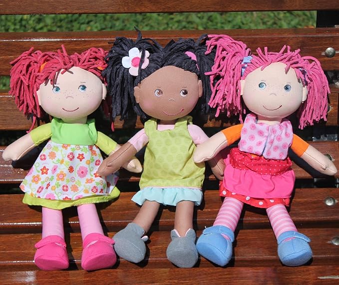 HABA Lilli-Lou 12" Soft Doll with Pink Hair in Pigtails, Blue Eyes & Embroidered Face, Machine Washable Baby Doll for Ages 18 Months+