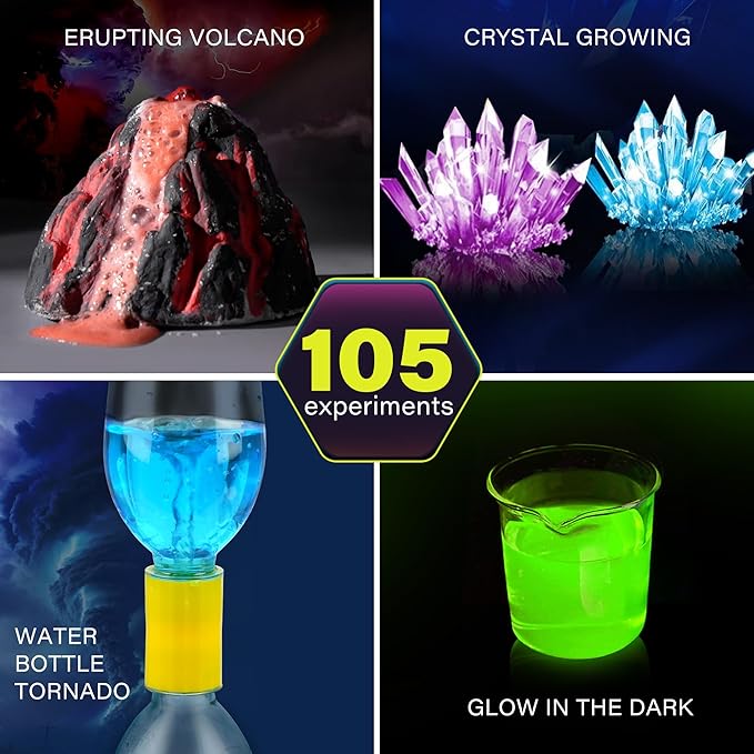 Science Kit for Kids, 105 Science Lab Experiments, STEM Project Educational Toy with Volcano Erupting, Crystal Growing, Chemistry Set, Science Toys, Boys Girls Birthday Gift Ideas, Ages 6+