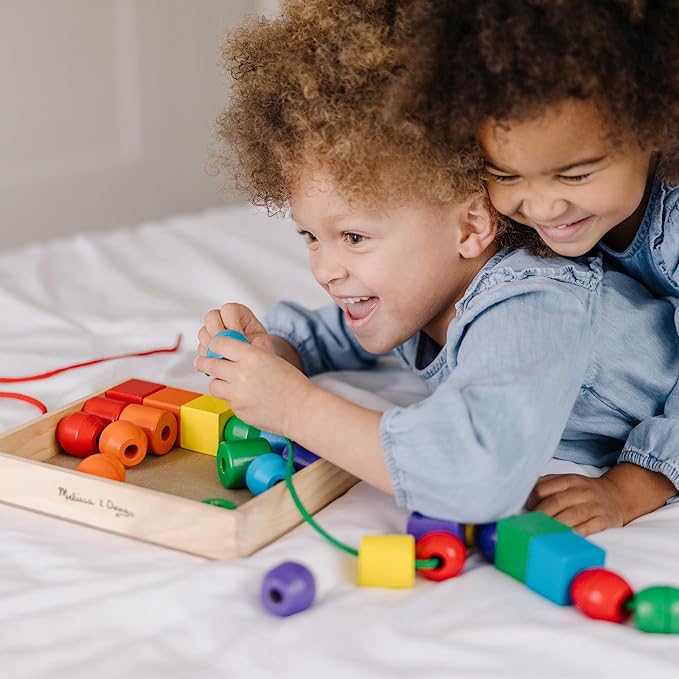 Melissa & Doug Primary Lacing Beads - Educational Toy With 30 Wooden Beads and 2 Laces For Toddlers, Fine Motor Skills Lacing Toys For Toddlers And Kids Ages 3+