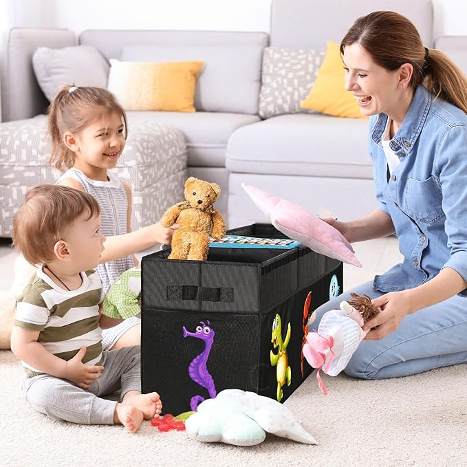 Extra Large Toy Box, Collapsible Sturdy Toy Storage Organizer with Lids, 155L Storage Box for Boys Girls, 42"x16"x14" Kids Bin Chest Baskets for Living Room, Playroom, Bedroom, Nursery, Black