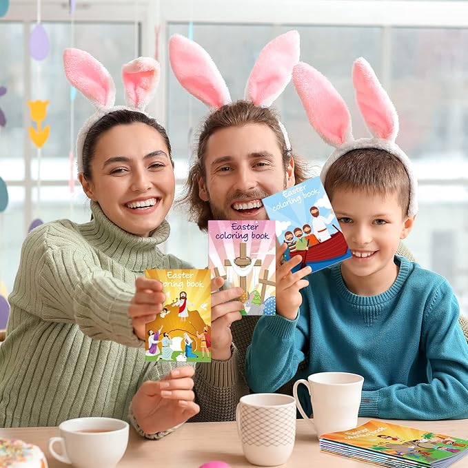 24 Pcs Easter Coloring Books Bulk Kids Religions Mini Color Booklets DIY Art Drawing Christian Bible Easter Party Favors Gifts for Boys Girls School Classroom Stuffer Activity Decorations