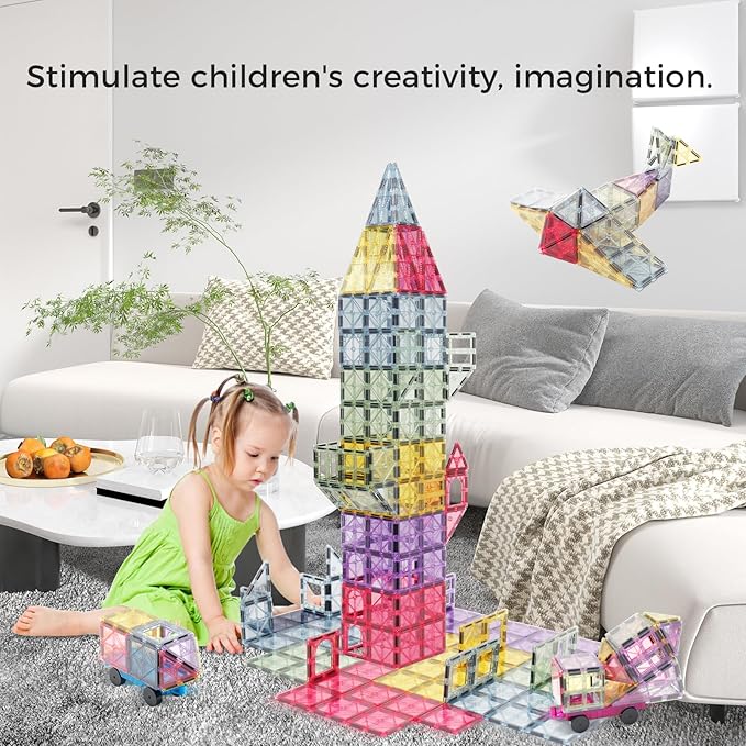 Magnetic Tiles 40pcs Magnet 3D Building Tiles Kids Toys for 3 4 5 6 7 8+ Years Old Boys Girls Magnet Toys STEM Educational Learning Magnetic Blocks Toy Set for Toddlers Child