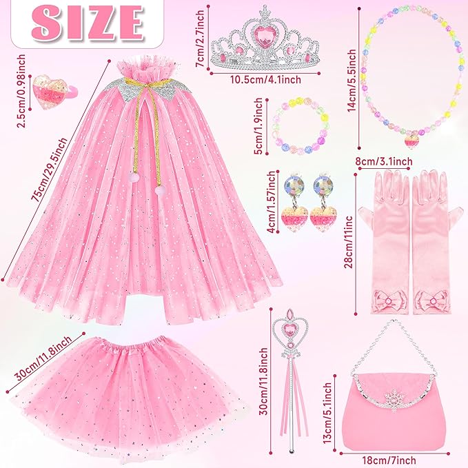 11PCS Princess Cape Dress up Clothes for Little Girls, Princess Cape with Crown for Kids Girls 3-8 Birthday Gifts