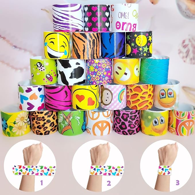 Viicoor 50PCS Slap Bracelets Color Snap Bracelet Wrisrtband for Party Favors Basket Bag Filler School Prizes Birthday Gifts Party Favors Bulk (11-Panther-50PCS)