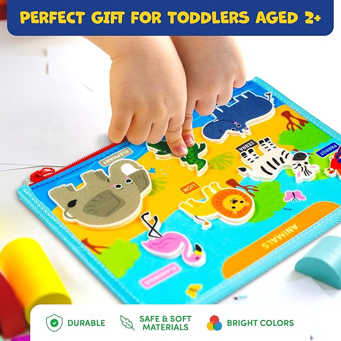 Clever Fox Play Busy Book for Toddlers 1-3 Year-Old – Baby Busy Board Book – Montessori Felt Activity Board for Learning Fine Motor Skills, Car Airplane Travel Toy – Birthday Gift for Boys Ages 1+