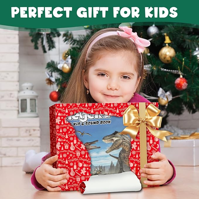 kolegend Dino Egg Dig Kit, 12 Pack Dinosaur Eggs Excavation Science with 1 Dinosaur Sound Book and 12 Dinosaur Cards, Easter Basket Stuffers Toys for 3 4 5 6 7 8 9 10 11 Year Old Boys Girl