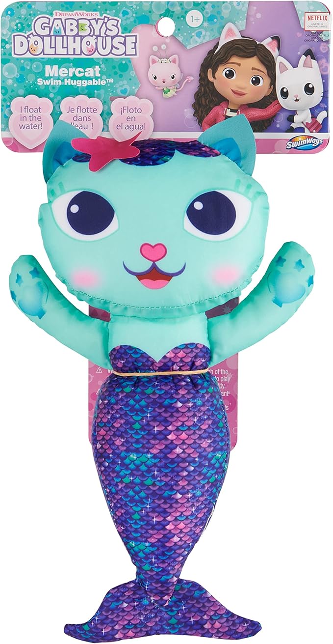 SwimWays Gabby’s Dollhouse Mercat Swim Huggable, Gabby’s Dollhouse Toys, Bath Toys & Beach Toys, Floating Water Stuffed Animal for Kids Aged 1 & Up