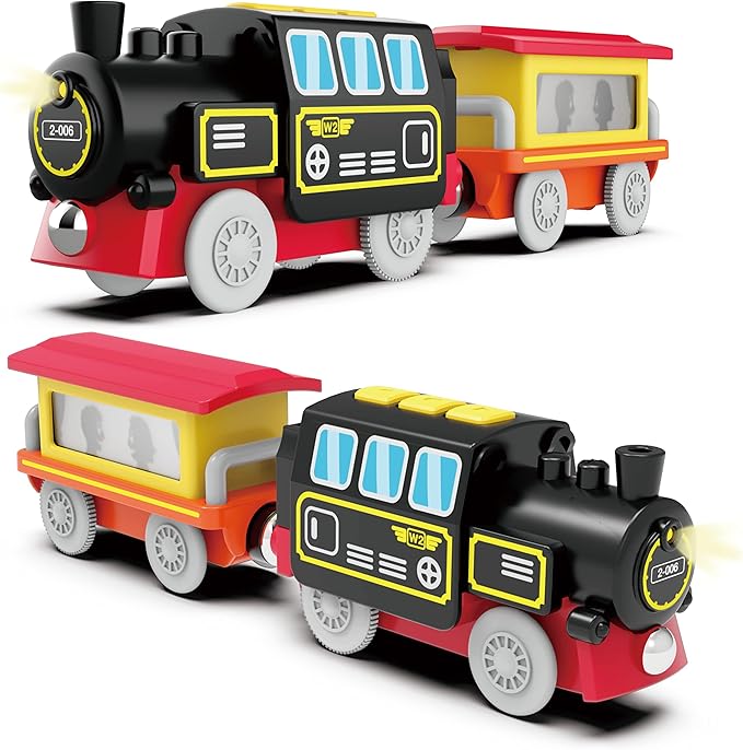 Battery Operated Locomotive Train for Wooden Tracks, Motorized Train Toys for Toddlers, Trains Accessories Compatible with Thomas, Brio, Chuggington, Melissa and Doug (Battery Not Included)