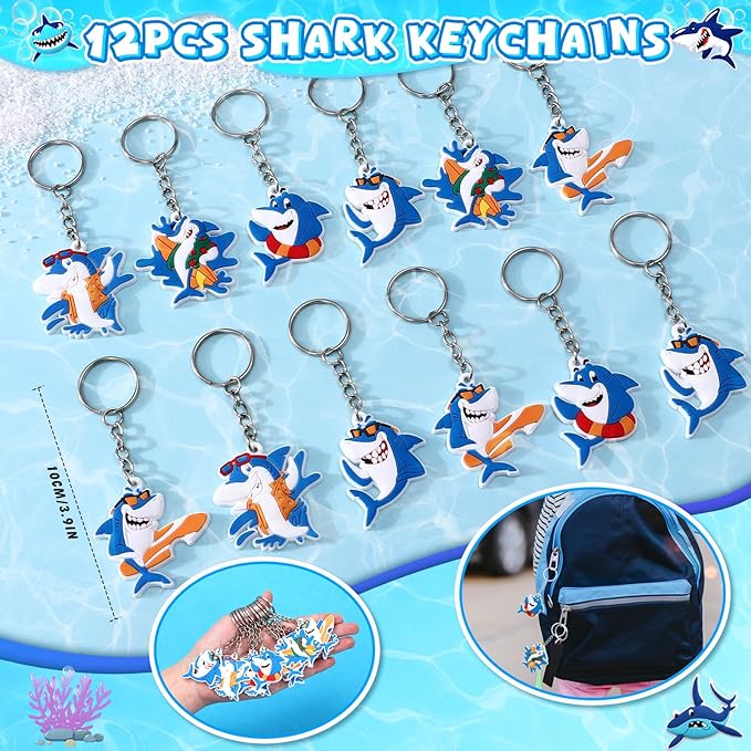 110Pcs Shark Party Favors Birthday Supplies, Straws Bubble Wands Slap Bracelet Keychain Tattoo Sticker Toy Gift Baby Kids Boys Shark Valentines Goodie Bag Stuffer Ocean Under the Sea Party Favors