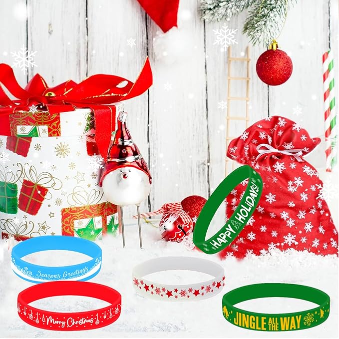Morcheiong 42 Pieces Christmas Rubber Bracelets 7 Classic Design Silicone Wristbands for Merry Xmas Party Favors (Mixed Color)
